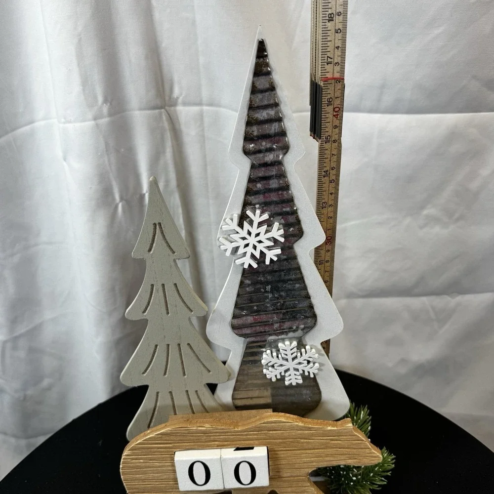 Christmas Tree Advent Countdown Wooden Farmhouse‎ Decor White Bear Rustic